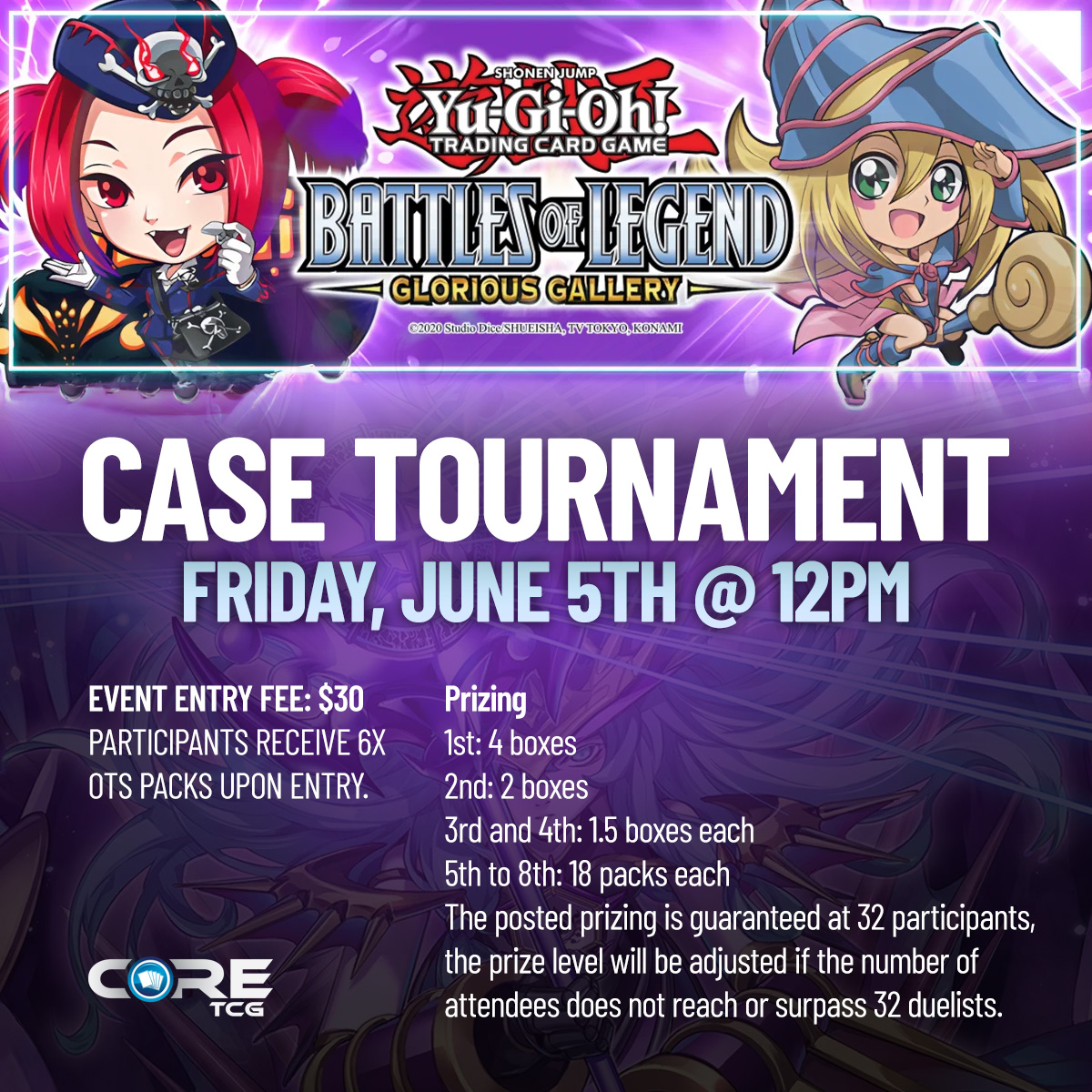 CoreTCG's tweet photo. New #yugioh Battles of Legend: Glorious Gallery coming out this week and please join us for a case tournament this Friday!

#coretcg https://t.co/0fTzkNsqhp