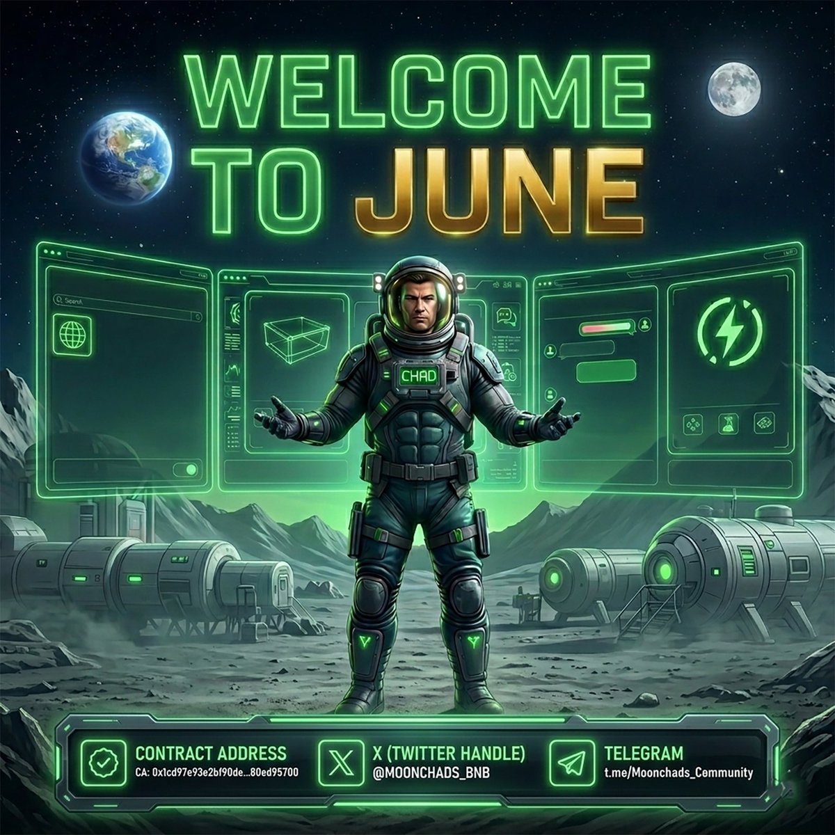 MoonchadsBNB's tweet photo. WELCOME TO JUNE 🌕✨

Happy New Month to all Moonchad believers! Real growth takes time, and your unwavering support is what makes this journey possible.

To our community: 
thank you for believing in the vision and staying with us. Your patience is the fuel for our progress as we continue building for the long term. 

Keep the faith, stay in position, and let’s dominate this month together 💪⚡️

CA: 0x1cd97e93e2bf90de2f210d9117396ef80ed95700

Tg: https://t.co/YoCWQDxQhO

Whatsapp community: https://t.co/13Dn1XMQMX