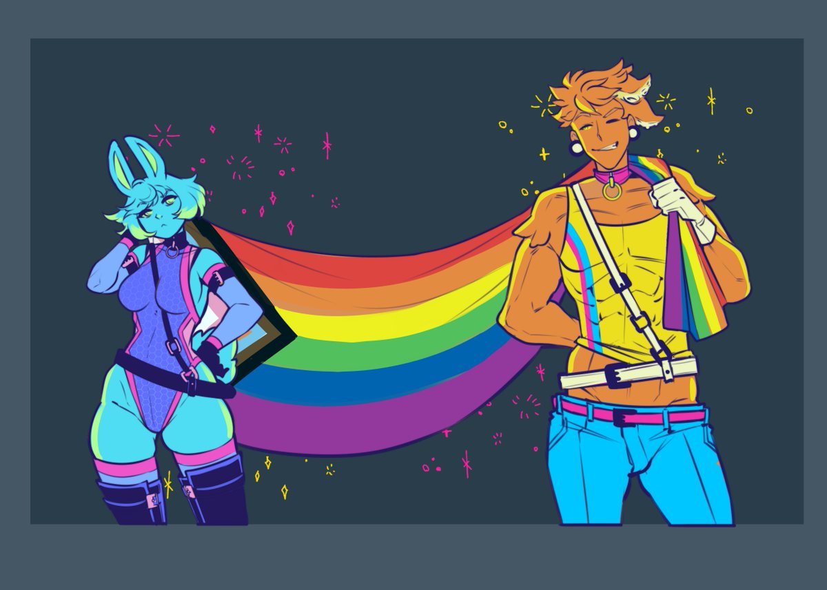 abysmal0's tweet photo. It's Pride time guys!  ^O^  Pride time all the time, but a more colorful look for Jam and Jelly than normal.  XD https://t.co/Vn0TPpv2tk