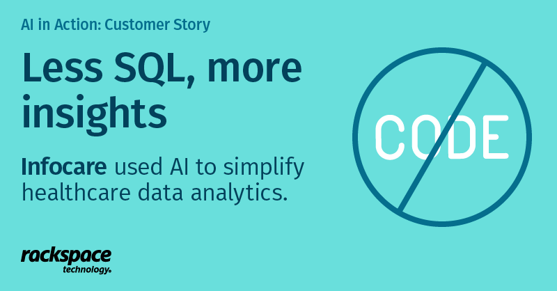 Rackspace's tweet photo. 💡 AI IN ACTION: Ask your data. Get clinical insight. 🩺 
@Infocarehealth used Amazon Q + QuickSight to simplify healthcare analytics on @AWS with security and compliance intact. Read the full case study: https://t.co/2Hk2R6Kpcg. https://t.co/c5VVb44ls1