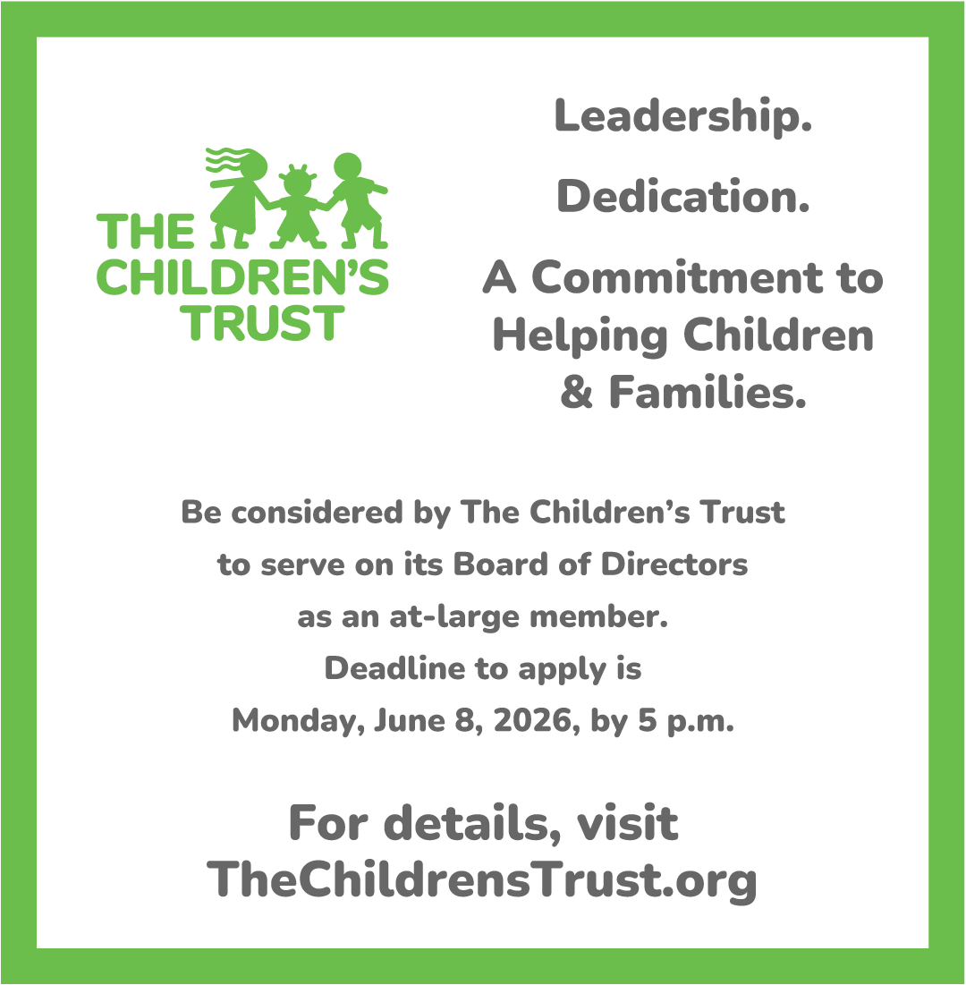 childrenstrust's tweet photo. Are you interested in joining The Children's Trust Board of Directors? We are currently accepting applications for an At-Large Board Member position through Monday, June 8, by 5 p.m. An at-large member serves a two-year term and may serve a maximum of two additional terms, with each term lasting a period of two years. Candidates for the board should have the following knowledge, abilities, and skills: 

- An awareness of the needs of children and families in Miami-Dade County. 
- Extensive professional experience with executive leadership accomplishments. 
- A dedication to the mission of improving the lives of children and families 
The ability to work collaboratively.
- A record of effective advocacy for children. 
- A record of service on volunteer and public boards. 

Interested candidates who would like more information and learn how to apply should visit: https://t.co/So8dj8HaCK. 
#WeAreTCT