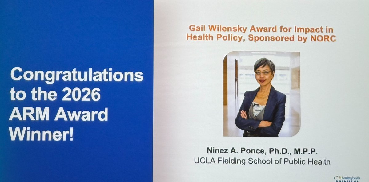 NORCNews's tweet photo. NORC's Michael Davern presented the Gail Wilensky Award for Impact in Health Policy to UCLA's Ninez A. Ponce at AcademyHealth's 2026 Annual Research Meeting. The NORC-sponsored award honors the late health economist and former NORC trustee. #ARM26

Find out more: https://t.co/6APq90kexT