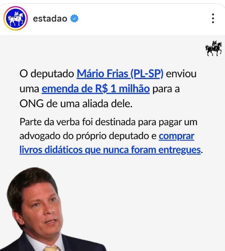 SRivoltril's tweet photo. Gente, calma que eu vou explicar:

✅ Emenda de R$ 1 milhão
✅ ONG da amiguinha
✅ Dinheiro público pagou advogado particular dele
✅ Livros didáticos comprados que nunca existiram

Isso não é corrupção, tá? Isso é gestão bolsonarista. 🤌

Estadão falou, não eu. https://t.co/z3ydpnaJa6