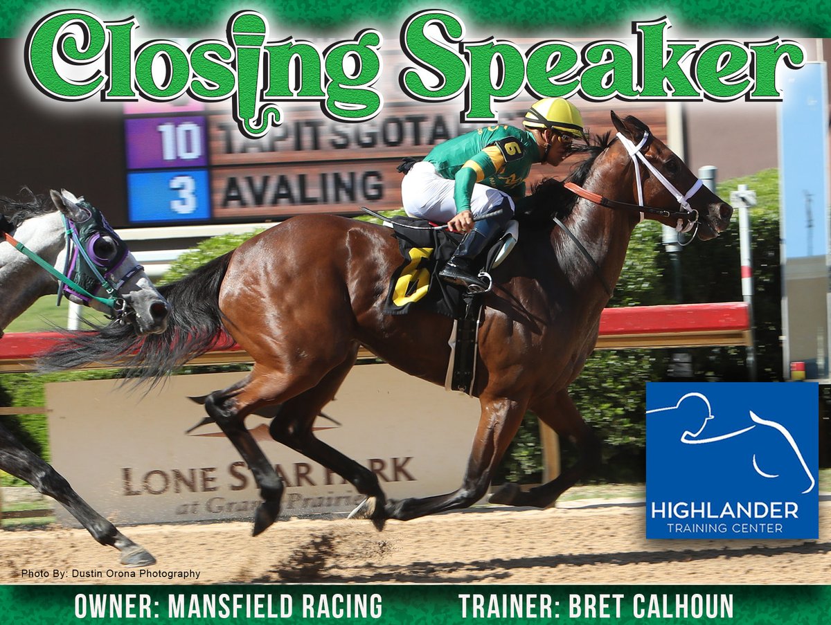 HighlanderTrai3's tweet photo. Congratulations to Mansfield Racing &amp; trainer Bret Calhoun on this nice ALW win by @HighlanderTrai3 graduate Closing Speaker @lonestarpark yesterday. Since spending some time with us at Highlander, the Mr. Speaker filly has recorded 2 wins and a 2nd place finish in 3 starts. https://t.co/jgjHnKLfe9