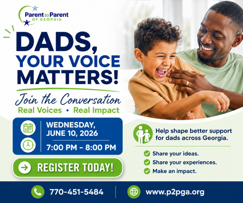 NGAHealthDist's tweet photo. 👨‍👧‍👦✨ 𝗗𝗔𝗗𝗦, 𝗬𝗢𝗨𝗥 𝗩𝗢𝗜𝗖𝗘 𝗠𝗔𝗧𝗧𝗘𝗥𝗦! ✨👨‍👧‍👦

💬 Join the Conversation. Share Your Perspective. Make a Difference.

Parent to Parent of Georgia is inviting fathers from across the state to participate in an important conversation about how to improve support for dads and families throughout Georgia.

🗓️ Wednesday, June 10, 2026

🕖 7:00 PM – 8:00 PM

Your experiences, ideas, and insights can help shape future programs, services, and resources for fathers.

✅ Share your ideas

✅ Share your experiences

✅ Make an impact

📞 770-451-5484

🌐 https://t.co/o3n7x1ix47

Help ensure that fathers' voices are heard!

#GeorgiaDads #FathersMatter #ParentToParentGA #FamilySupport #GeorgiaFamilies

---En Espanol:

👨‍👧‍👦✨ 𝗣𝗔𝗣𝗔́𝗦, ¡𝗦𝗨 𝗩𝗢𝗭 𝗜𝗠𝗣𝗢𝗥𝗧𝗔! ✨👨‍👧‍👦

💬 Únase a la conversación. Comparta su perspectiva. Haga la diferencia.

Parent to Parent of Georgia invita a los padres de todo el estado a participar en una importante conversación sobre cómo mejorar el apoyo para los papás y las familias en Georgia.

🗓️ Miércoles, 10 de junio de 2026

🕖 7:00 p. m. – 8:00 p. m.

Sus experiencias, ideas y opiniones pueden ayudar a fortalecer futuros programas, servicios y recursos para los padres.

✅ Comparta sus ideas

✅ Comparta sus experiencias

✅ Genere un impacto positivo

📞 770-451-5484

🌐 https://t.co/o3n7x1ix47

¡Ayude a que la voz de los padres sea escuchada!

#PadresDeGeorgia #LaVozDeLosPadres #ParentToParentGA #ApoyoFamiliar #FamiliasDeGeorgia