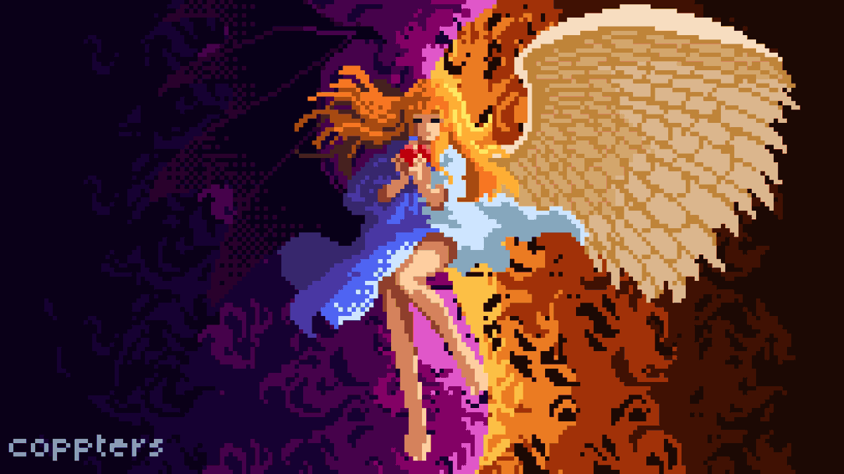 coppters's tweet photo. [Wallpaper] 心変わり [Change of Heart]  
#pixelart #ドット絵 #yugioh https://t.co/uJvjTGYp34