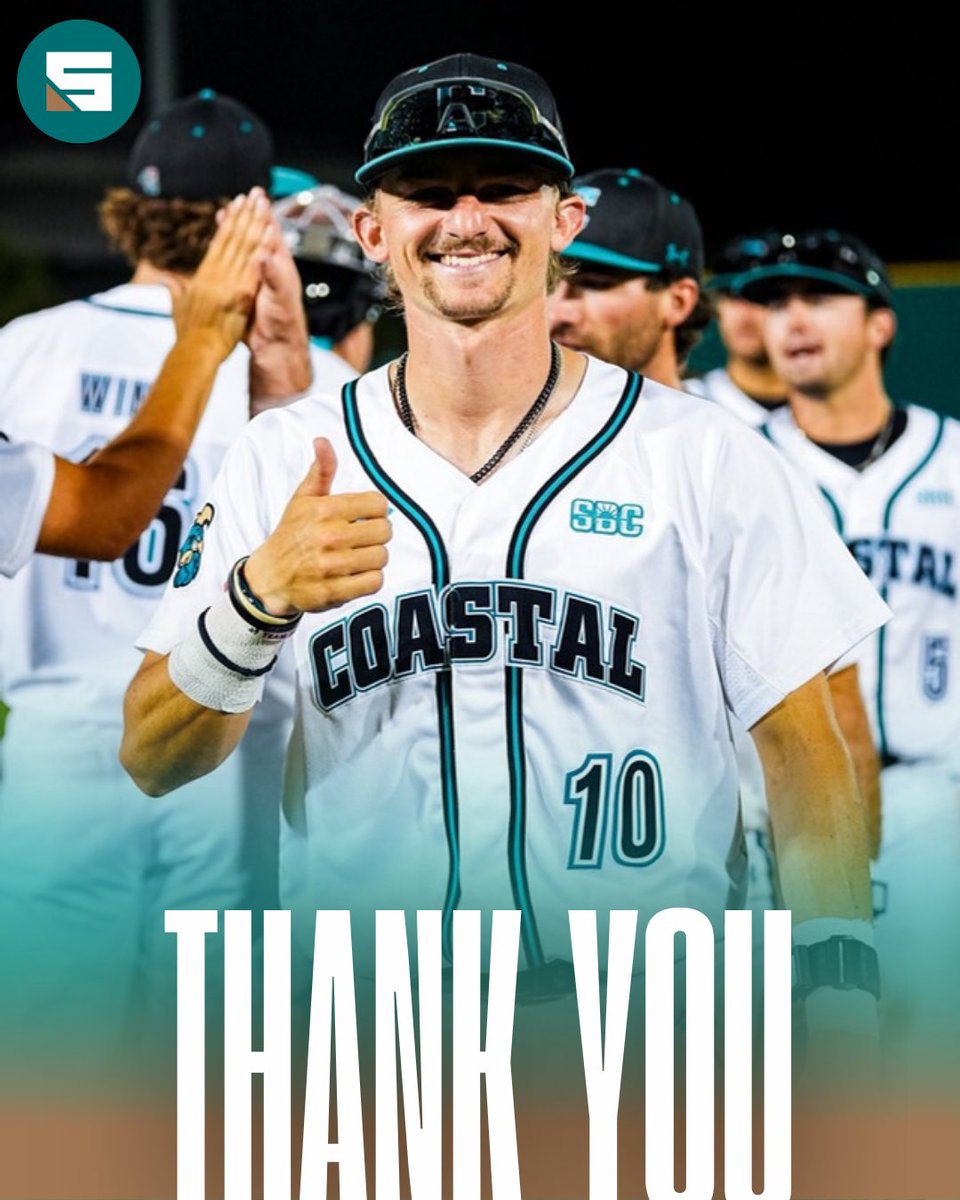 TealSyndicate's tweet photo. Thank you, Ty Barrango. Once a Chant, always a Chant. 🌊

3 seasons.

Member of 2025 National Runners-Up

.241 AVG | 126 GP | 17 SB | .977 FLD%

#ChantsUp

📸Credit: CCU Athletics https://t.co/tUxyev6hpz