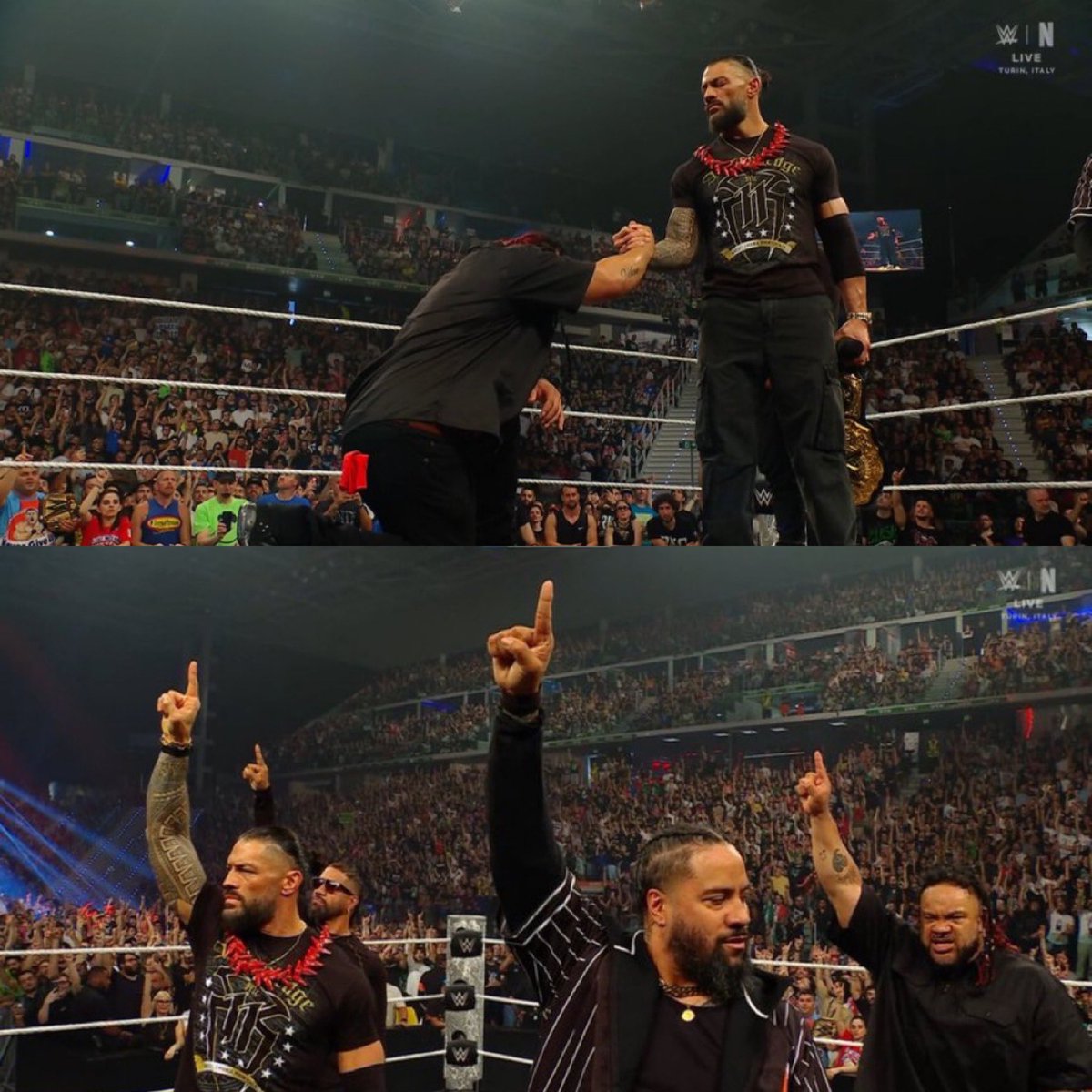 WrestleOps's tweet photo. Jacob Fatu has acknowledged Roman Reigns following loss in Tribal Combat.

#WWERAW https://t.co/yOgO1MxakN