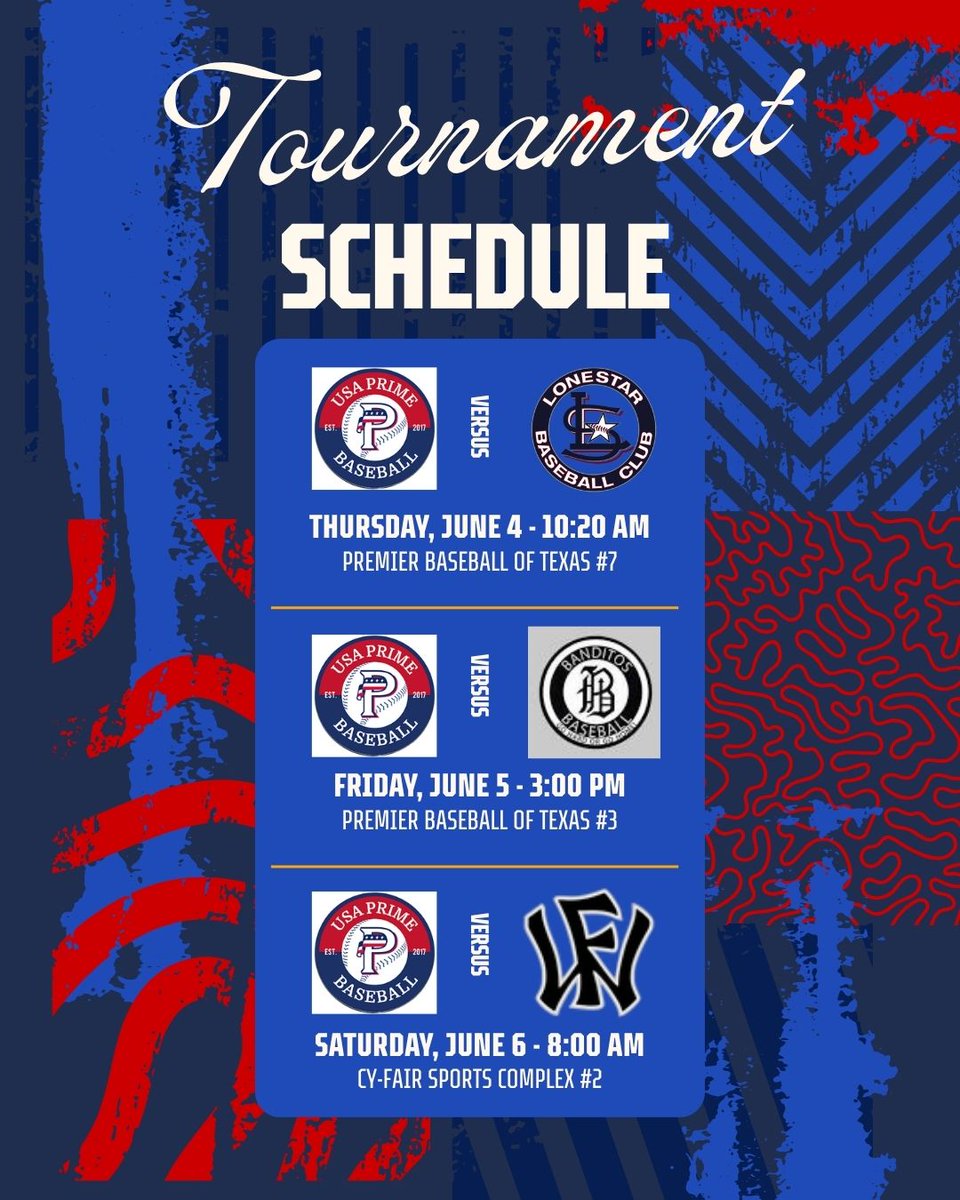 TWFbaseball's tweet photo. Tournament weekend - ready to get summer started! 
PG National Select Championship in Tomball, TX with @USAPrimeDFW @jaycecoach 

Here is my schedule: https://t.co/U3SAYAocrW