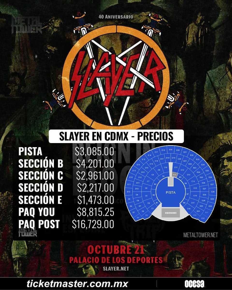 ivannieblas's tweet photo. Pues no iban a costar mil varos, y sí metieron gradas. Los PRECIOS de SLAYER 21 de Octubre. Palacio de los Deportes. https://t.co/HpFZke3fZM https://t.co/ckQU5qrqKs