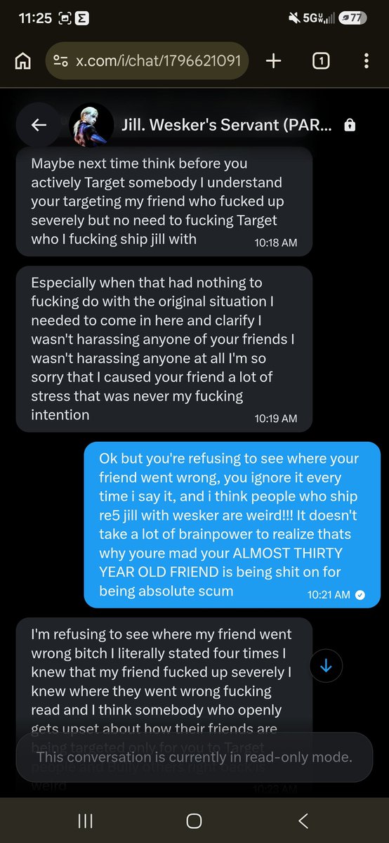 G0tthatdawginme's tweet photo. Shocker. Re5 jill x wesker account cant see why their friend is predatory and calls me a child while being 29 themselves and insulting my weight and looks despite not knowing how i look 😭 @Weskers_Blondie @RPDsFinest_ yall are weird as hell and i hope you know that https://t.co/MdIiVc1nIW