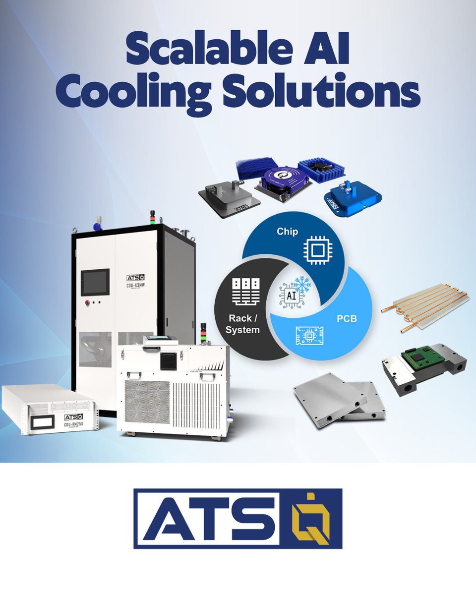 qats's tweet photo. Scalable AI cooling solutions engineered for efficiency, scalability, &amp; reliability from chip to system. Explore our advanced thermal technologies today and keep your AI running cool.
https://t.co/Hins9NBfH0
Partner with us today! 
📞 781-769-2800
📩 ats-hq@qats.com
#hpc https://t.co/ZLbuqp8tfk