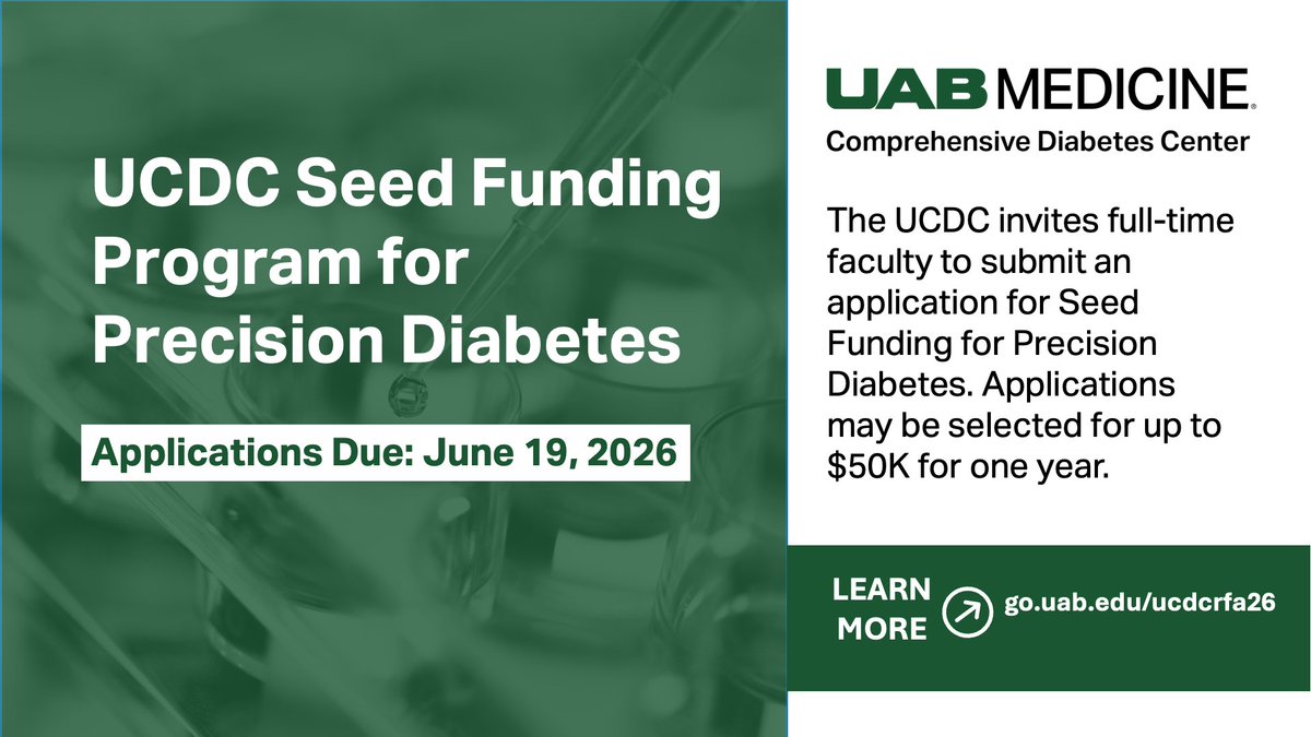 UAB_endocrine's tweet photo. Don't forget to put this application on your June to-do list! 

💰 Funding up to $50K for 1 year 
👩‍🔬 Multiple PIs encouraged
🗓️ Applications due June 19 
📋 Apply: https://t.co/uPP0ZLdua1 https://t.co/eHMwjDriz8