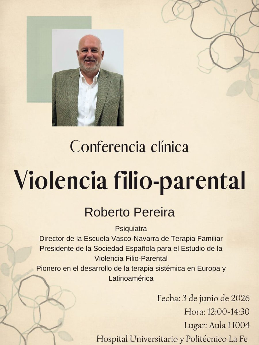 sevifip's tweet photo. El 3 de junio, Roberto Pereira, psiquiatra y terapeuta familiar, impartirá una conferencia clínica sobre #violenciafilioparental.

🕛 12:00 h
📍 Aula H004 · Hospital Universitario y Politécnico La Fe
🔗 Inscripciones: https://t.co/PexKMpboVp https://t.co/p3KEC6eC5x