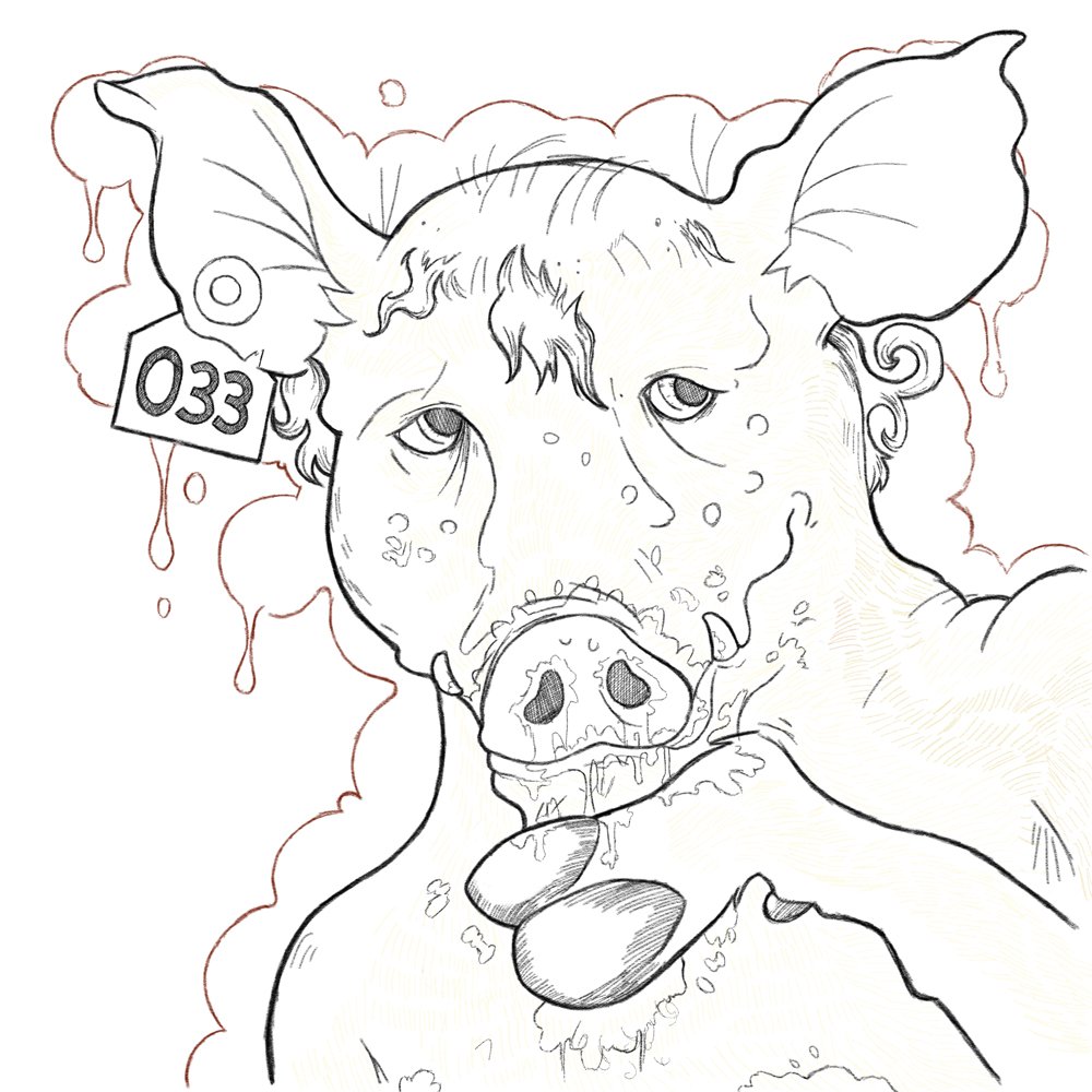 LegoRats's tweet photo. Portrait of my fursona, Dunny, looking a little bashful. A little too late to become self conscious, the ear tag is the only piece of clothing he wears nowadays. #fursona #pig #lineart https://t.co/nNSeBd75C3