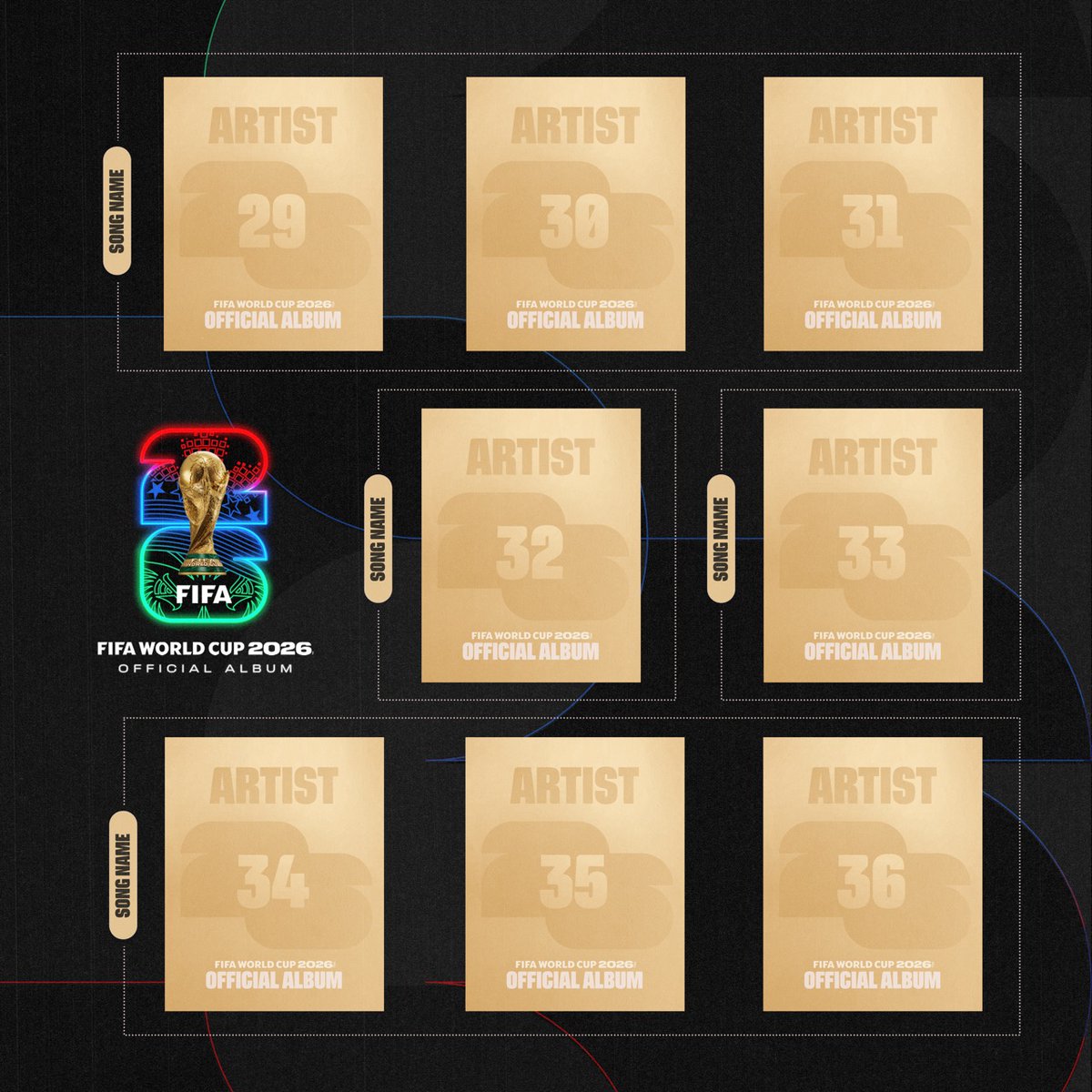 FIFAWorldCup's tweet photo. The squad for the Official #FIFAWorldCup 2026™ Album is coming together 
 
The full squad will be announced on June 3 👀
 
Pre-save for the album release on June 5