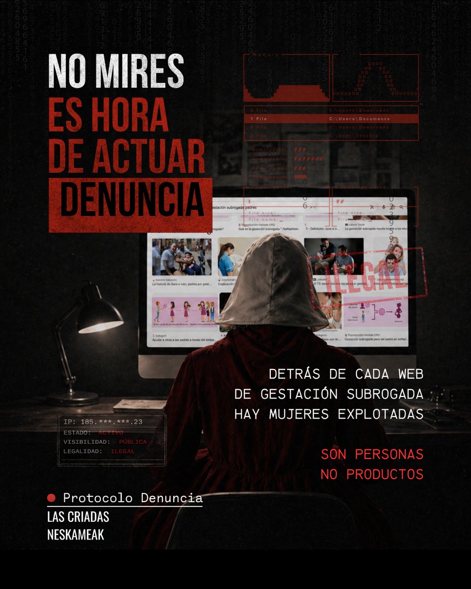 LasCriadas's tweet photo. Estamos cansadas de que la industria de los vientres de alquiler y los surropatas se salten la ley que prohibe publicitar esta práctica de explotación.

¿Y por qué lo hacen?
Porque no denunciamos

Os proponemos denunciar cada página web,
cada publicación en rrss
#DenunciaDigital https://t.co/B0gCuFHQDN