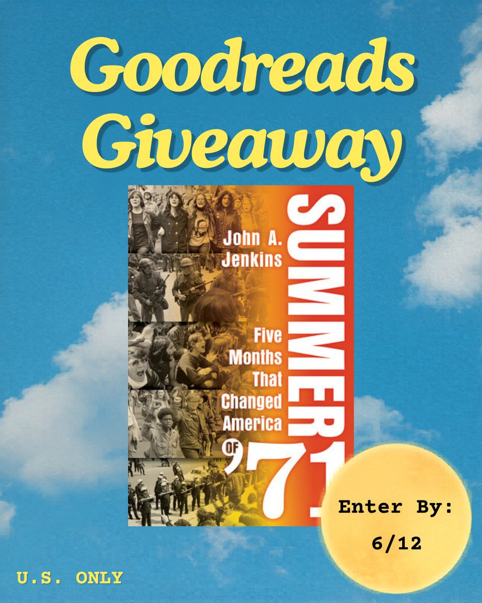 JenkinsAuthor's tweet photo. Exciting news! Thanks to @goodreads and @KensingtonBooks, Summer of '71 is now featured in a Goodreads Giveaway.

100 lucky readers will receive a finished copy a full month before publication.

Open to U.S. entrants through June 12.

Enter here: https://t.co/vIpk43N80W https://t.co/fGGeG4oFq4