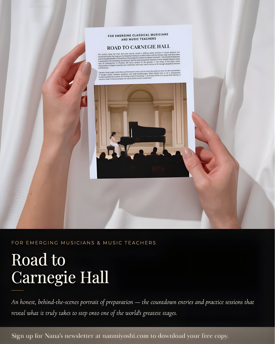 alexander_buono's tweet photo. 🎹 What does real #CarnegieHall prep look like from the inside? Nana Miyoshi documented every step. Her "Road to Carnegie Hall" blogs are now free for newsletter subscribers.➡️ Sign up at: https://t.co/Vs5ecnFNhr

#PianoPerformance #MusicEducation #ClassicalMusician #MusicTeacher https://t.co/iQziI9IrTD