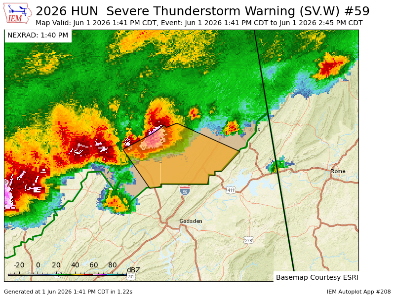 CullmanToday's tweet photo. HUN issues Severe Thunderstorm Warning [damage threat: CONSIDERABLE, wind: 60 MPH (OBSERVED), hail: 1.75 IN (OBSERVED)] for DeKalb, Marshall [AL] till Jun 1, 2:45 PM CDT https://t.co/sYip1cZ6Ei https://t.co/uGqZ93d8mt