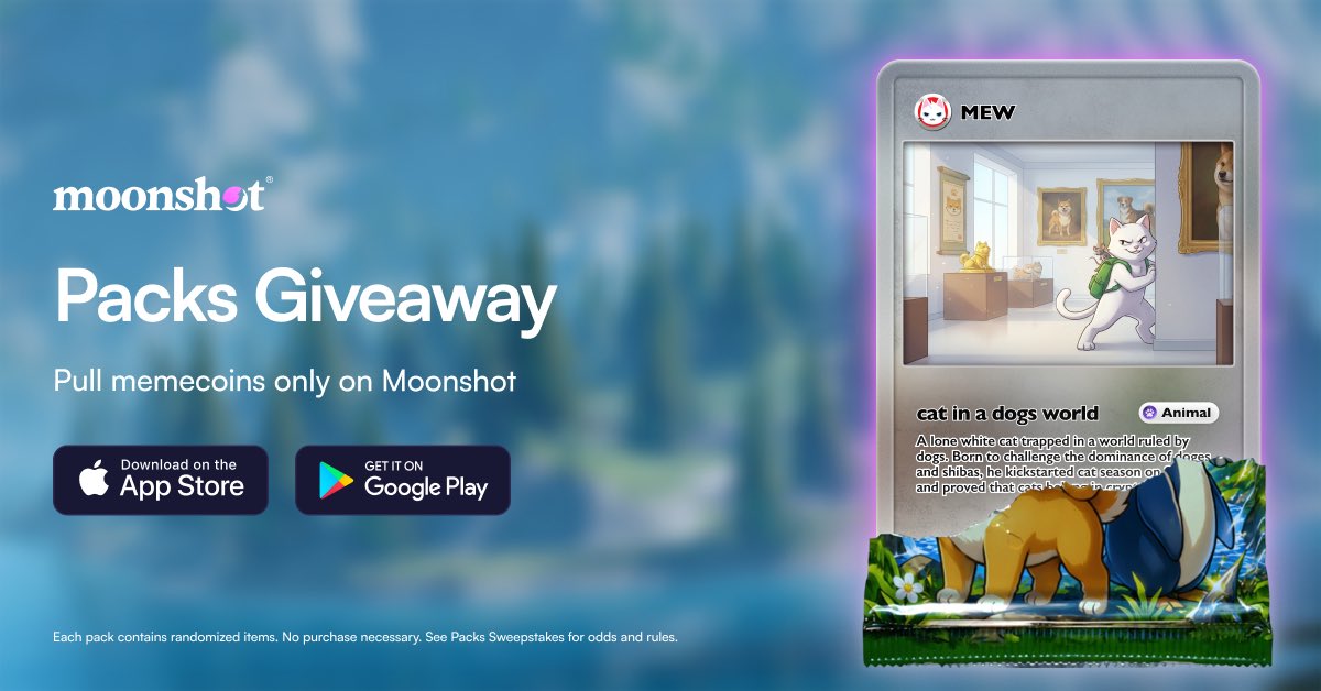 mew's tweet photo. mew got its own card in moonshot packs 🎴

to celebrate, we're giving away 10 casual packs to 10 lucky users.

to enter:
💬 reply with your moonshot username 
✅ RT, like, and follow @mew &amp; @moonshot 

Ends 6/5 at 11:59PM ET https://t.co/xyZig91WZc