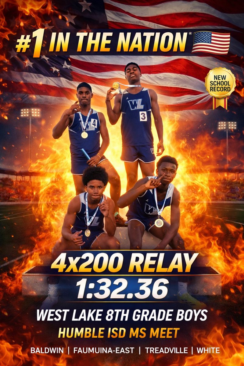 TraeTraeRB's tweet photo. Finished off my middle school career @HumbleISD_WLMS @HumbleISD_Ath breaking the district record in the 4x200 and 4x100. US #1 in 4x2. Thank you @eastacreshomes for pushing us. @TXMileSplit @milesplit @FloTrack @Coach_Lil_Erv @ATASCOCITA_FB @PrepRedzoneTX @vypehouston https://t.co/7jymdGNPBQ