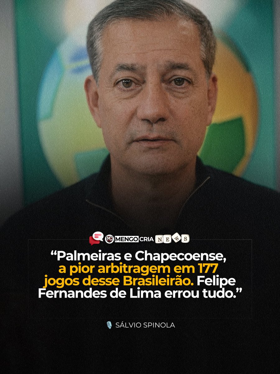 mengocria_'s tweet photo. “Palmeiras e Chapecoense, a pior arbitragem em 177 jogos desse Brasileirão. Felipe Fernandes de Lima errou tudo. Errou na expulsão, confuso na interpretação de lances, na hora de ir no VAR. Para mim, a pior arbitragem em todos os jogos do Brasileirão. Davi Lacerda, do Espírito Santo, a melhor arbitragem em Flamengo e Palmeiras.”

🎙️ Sálvio Spinola
🗞️ Esporte Record