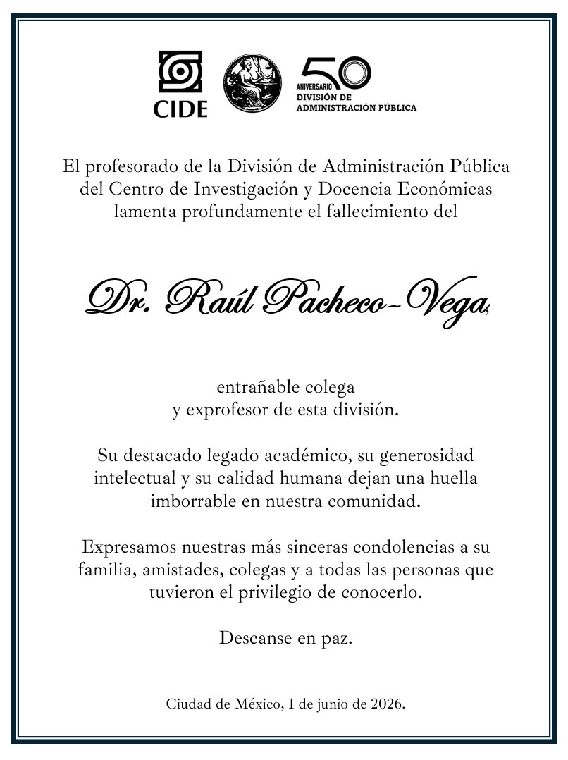 CIDE_DAP's tweet photo. Descanse en paz, el Dr. Raúl Pacheco-Vega. https://t.co/UmfdQPznWR