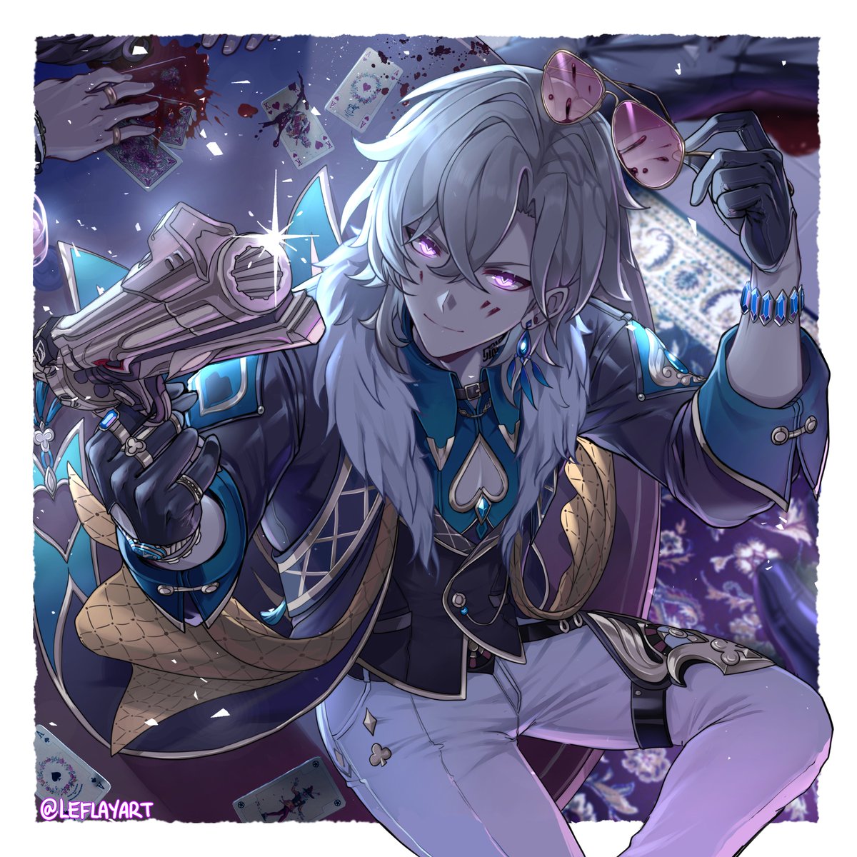 LeFlayART's tweet photo. Gambler's Roulette.

(finally drew Aventurine after a billion years, i love him. Also yes Aventurine did "borrow" Boothill's piece.)
#aventurine #honkaistarrail https://t.co/4ljKFQkuxq