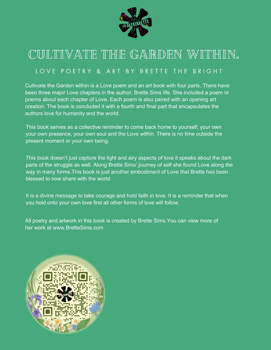 brettesims's tweet photo. ☀️✍🏾🌱 Yay! It’s here! My first Love Poetry Book, titled: Cultivate the Garden Within. Each poem is paired with an art piece. The ebook is out now! Coffee Table books coming soon! Enjoy! 📖 Shop: https://t.co/iCbyTAbS0I https://t.co/fZul9YXVuv