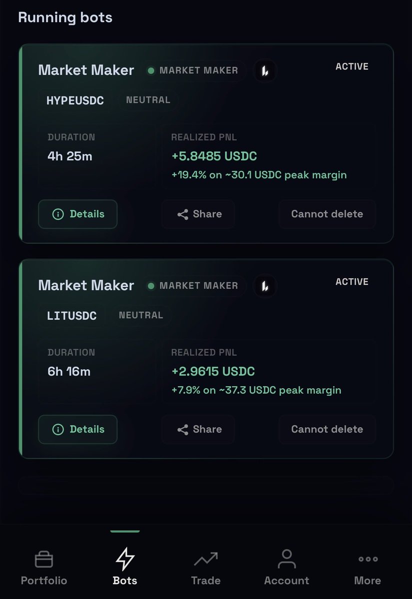 krlosimc94's tweet photo. Increíble lo de @Myliquidbot ya hemos alcanzado 85 registros y 1M de volumen en futuros

No VC, no gastos en marketing, solo un proyecto pequeño y dos traders intentando hacer la mejor plataforma de bots para una comunidad increíble. 

9 bots disponibles sin suscripción 😎

No nos importa el bear market 😁