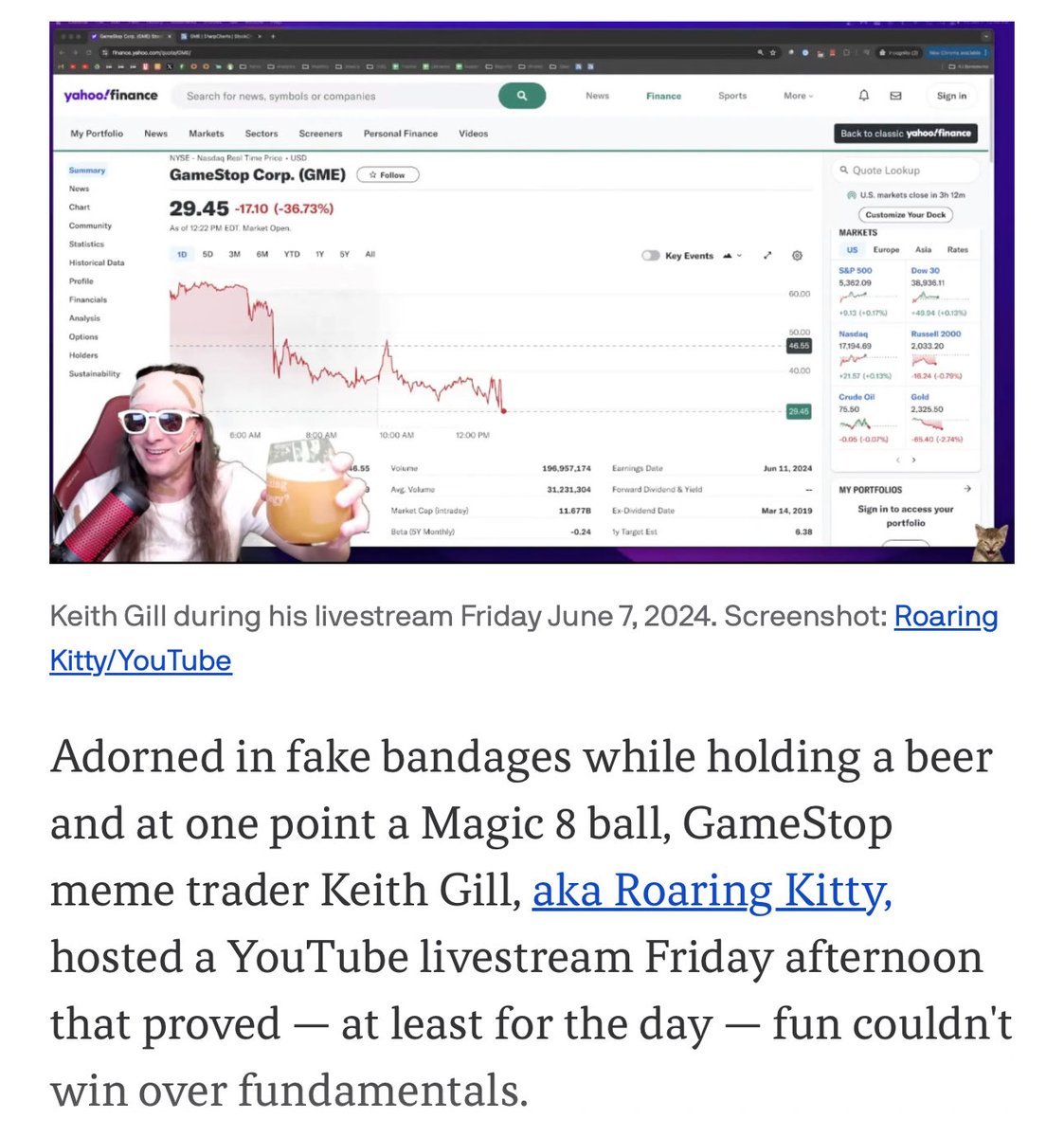 SullivanJam's tweet photo. @npantano_ @bollingerbandYT @TheRoaringKitty ‘They’ punched that RK narrative June 2024 
(to match POI >> HARD) 
~~~~~~~~~
MSM/BlackRock gave Kitty —
prime-airtime on CNBC Halftime Show through YouTube LIVESTREAM, he was 26min late + 50min long! https://t.co/tvnKmAYw3i