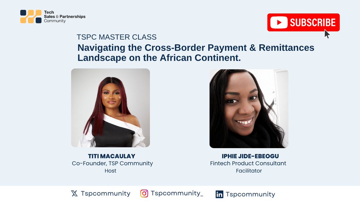 TspCommunity's tweet photo. 🚨ICYMI: YouTube Upload 🚨

One of our most loaded and insightful masterclass session with Iphie Jide-Ebeogu is now live on our YouTube channel💙

Go catch up on the conversation and key lessons shared.

🔗https://t.co/ya7M4ypaNm

Don’t forget to like, comment, and subscribe 🥳 https://t.co/mlcCjJvLWH
