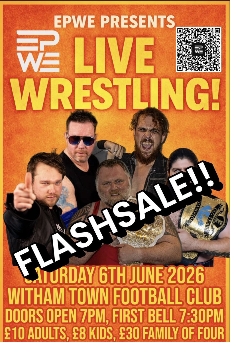 EPWEnt's tweet photo. Looking for something different to do this Saturday night? 

EPWE comes to @Withamtownfc this Saturday for a night of LIVE professional wrestling!

🚨 48 HOUR FLASH SALE 🚨

Get 10% OFF ALL tickets with code:

FLASHSALE10

Offer ends Wednesday!

 #Wrestling #Essex https://t.co/fIN9yNfJtD