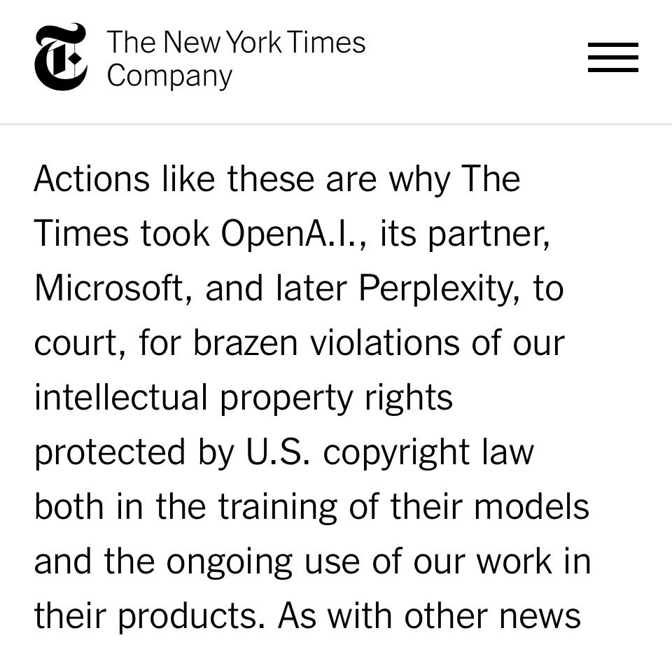 carolecadwalla's tweet photo. Excellent speech from NYT’s publisher in front of world’s editors. The news orgs that are allowing themselves to be bought off by AI companies who have ‘stripmined’ their journalism is such a dumb, shortsighted, unforced error. https://t.co/T7yzGJ20Ie
