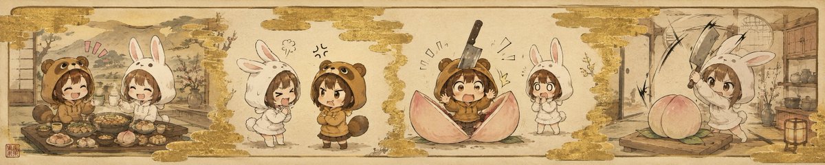 akagi401's tweet photo. たぬ絵巻　五巻　「巡合」 https://t.co/mSiYtTtgiU