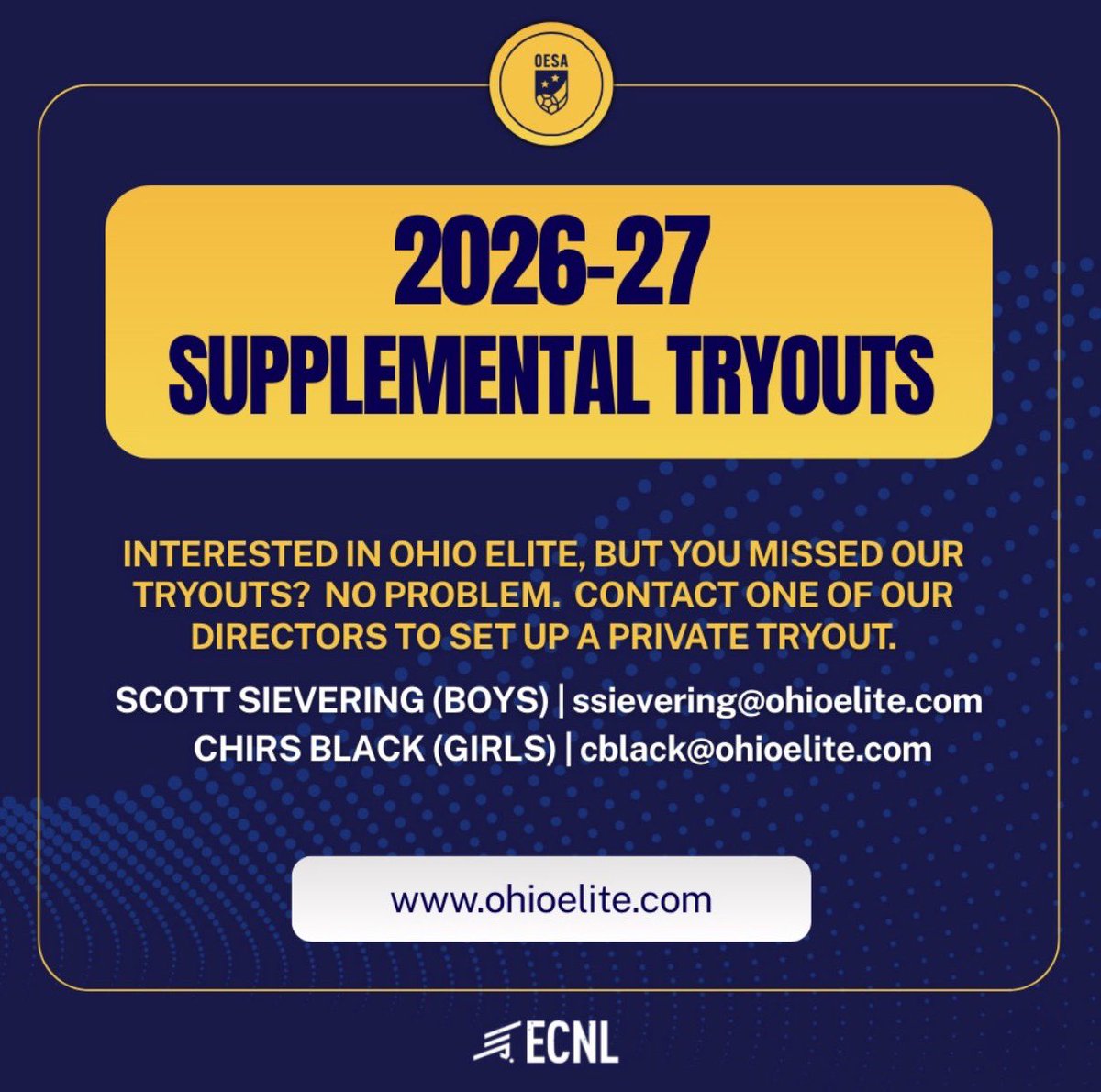 ohioelite's tweet photo. Missed tryouts and still looking for a club!?  Don’t hesitate to contact us and see what we have to offer. https://t.co/BV7ed7IZSf