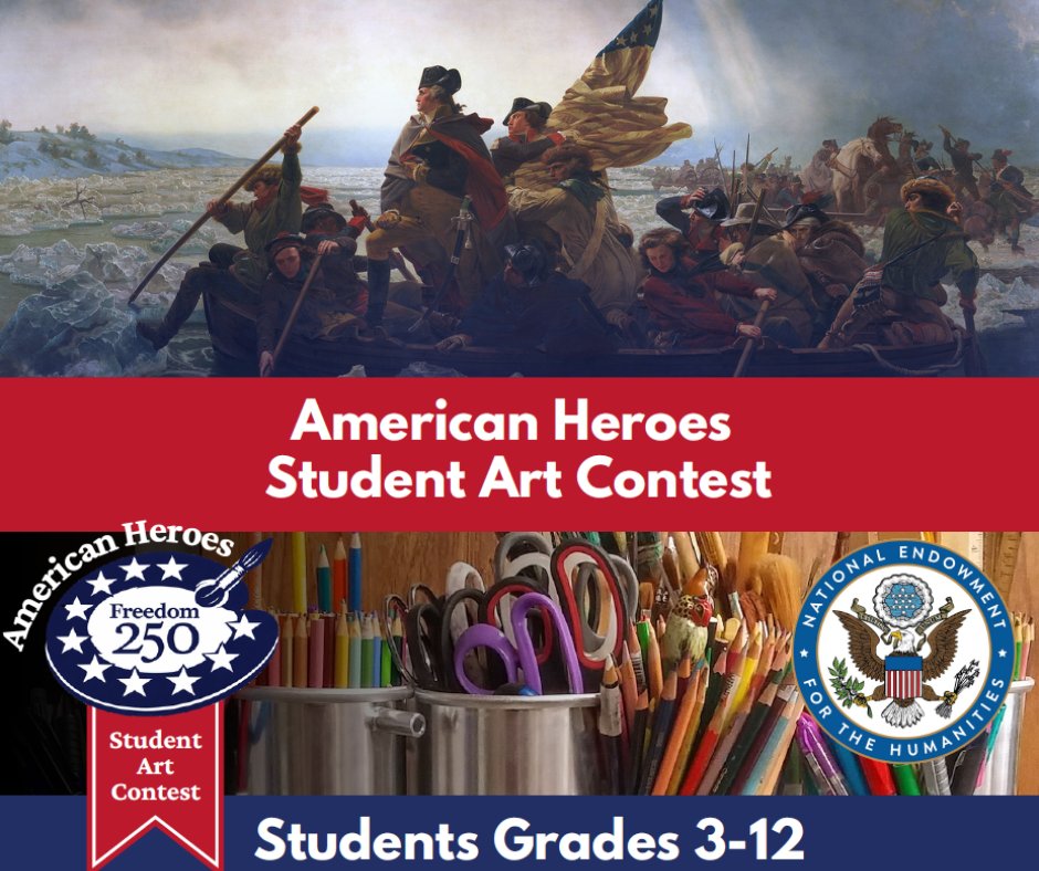NEHgov's tweet photo. DEADLINE | Calling all 3rd-12th grade students! TODAY is the LAST day to submit your original work of art to the @Freedom250 American Heroes Student Art Contest! https://t.co/2mQHUdY9xA https://t.co/coy8rehKwO