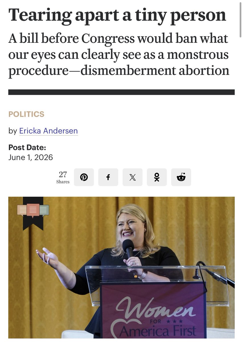 ErickaAndersen's tweet photo. When faced with the brutal realities of late-term abortion—a left foot with five tiny toes, half a cranium attached to the rosebud of an ear—arguments against a fetus’s humanity become very hard to make. 

Quibbles about personhood quiet when the pieces of a child are reconstructed like a war casualty on a stainless-steel table.