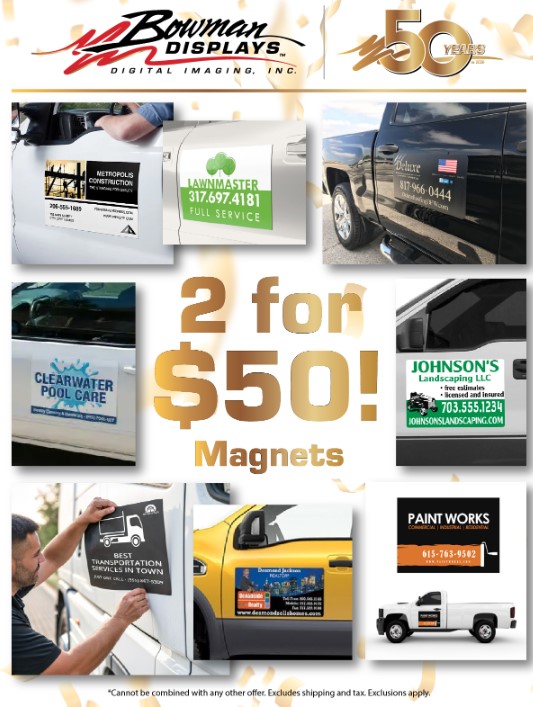BowmanDisplays's tweet photo. A new month means a new promo! For the month of June, get 2 Magnets for $50.00*. Call or visit us today to order yours!
https://t.co/BRDSMV8SGk

*24x18 Size https://t.co/VMw0aKNt2E