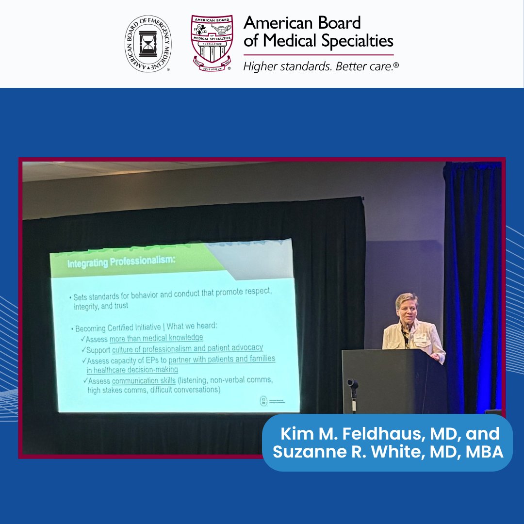 ABEMCert's tweet photo. Thank you to Kim M Feldhaus, MD, and Suzanne R. White, MD, MBA, for presenting at the ABMS Promoting Professionalism Action Collaborative! 🎉 @ABMSCert https://t.co/ujHjWxmVPR