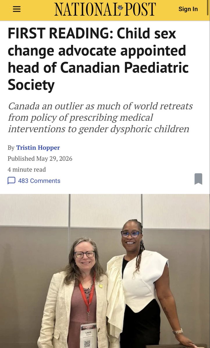 mario4thenorth's tweet photo. “We estimate that 1% of the population is trans”

This is the new President of the Canadian Paediatric Society, Dr. Natasha Johnson.

She established a clinical services for trans & gender diverse youth at MacMaster Children’s hospital. 

One of the country’s largest providers of medical transition for minors.

She has co-authored research arguing that parents’ concerns about youth gender transitions “should not be prioritized.”

The body, that sets pediatric care standards for every Canadian child, just put the person who deprioritizes parents, in charge.