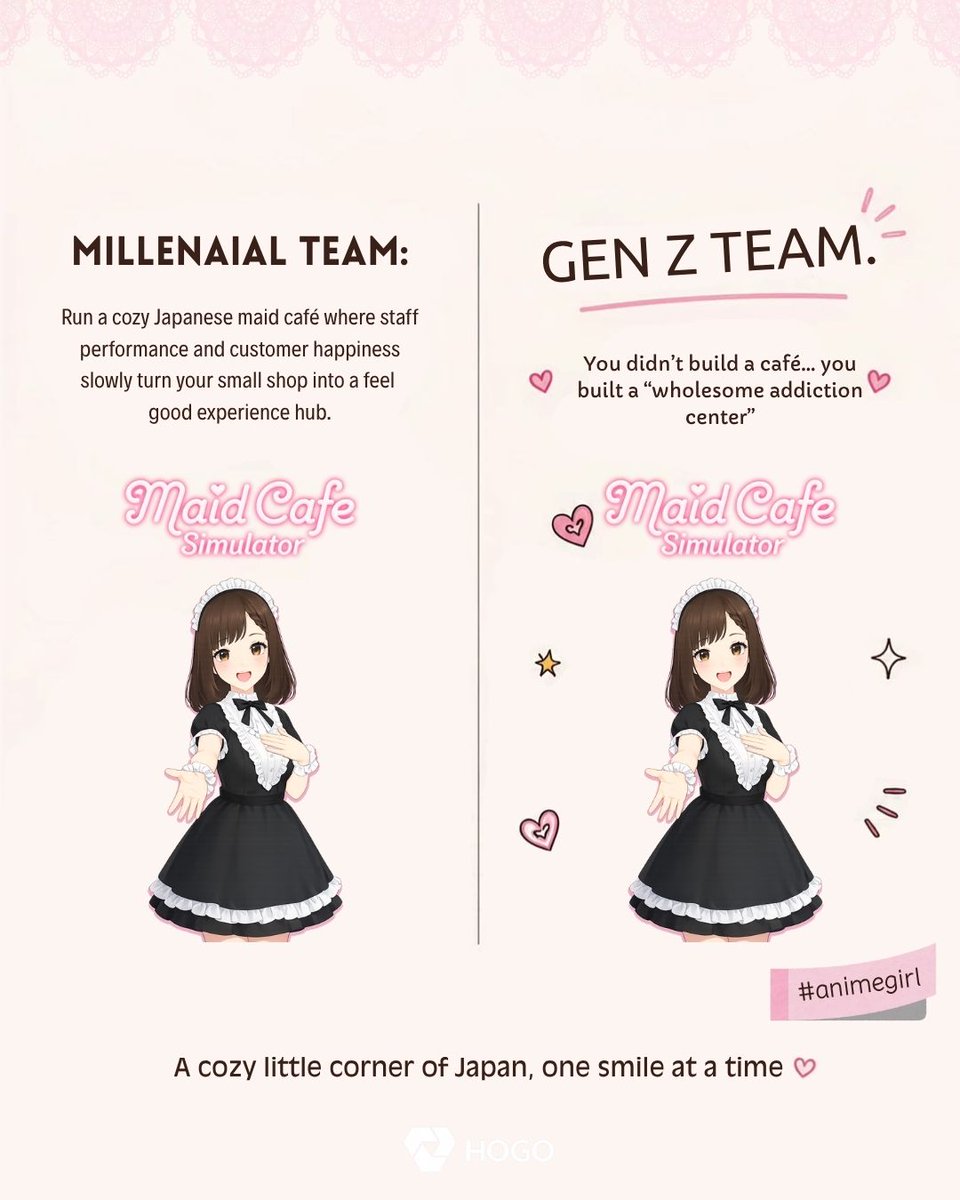 MaidCafeSim's tweet photo. The one thing they both agree on: Maid Cafe Simulator is a game worth trying... #anime #maidcafe #japaneseculture #indiegame https://t.co/3c2oIsF0Rr