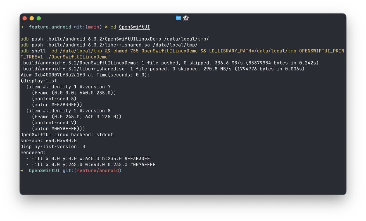 KyleSwifter's tweet photo. We also managed to bring OSUI to Android. But there are more compiler issue (clang and swift) need to resolve. If you know some android workgroup member who is also interested in this project. Please reach to me via DM. https://t.co/KCwsOSV7J7