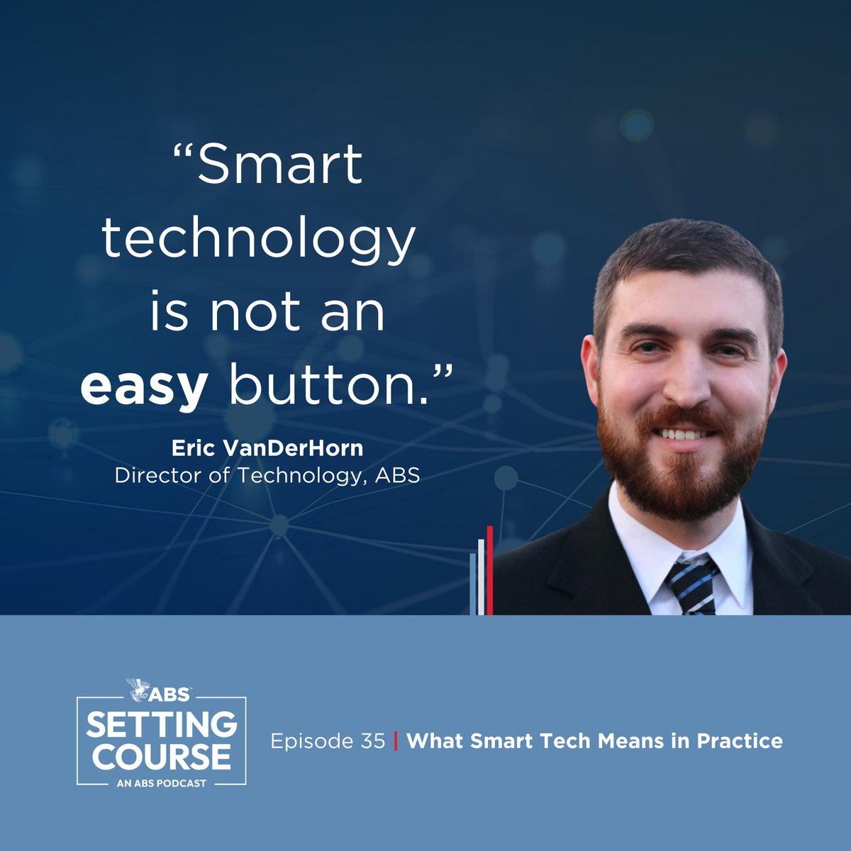 ABSeagle's tweet photo. What does it really take for smart technologies to deliver value in #maritime?
https://t.co/4jkz1K1hej

In this episode of 𝐒𝐞𝐭𝐭𝐢𝐧𝐠 𝐂𝐨𝐮𝐫𝐬𝐞, an ABS Podcast, Panos Kyrtatos of Propulsion Analytics and Eric VanDerHorn of ABS share practical perspectives on what smart tech looks like in real operations, where companies are seeing value and what it takes to build trust in the tools. Listen to the episode now at the link above.

If you’re attending #𝐏𝐨𝐬𝐢𝐝𝐨𝐧𝐢𝐚2026, stop by 𝐛𝐨𝐨𝐭𝐡 𝟑.𝟏𝟎𝟏 to learn more about how ABS is supporting the implementation of smart technologies across the industry.