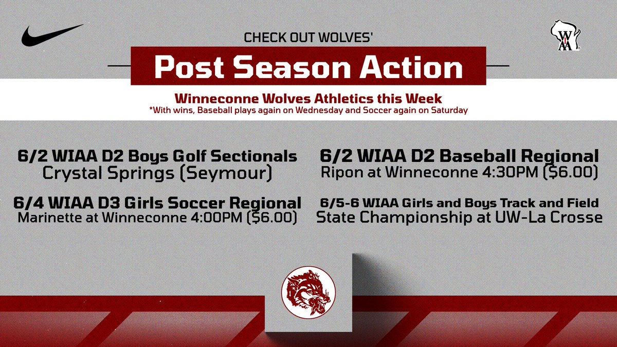 LeeTylerAD's tweet photo. The Week ahead for the Wolves: 
*Top 2 teams and 3 individuals for Golf tomorrow will qualify for State at University Ridge next week; With wins, baseball will play again on Wednesday and Soccer on Saturday.  More info for each event coming soon https://t.co/JGvV0qp1kb