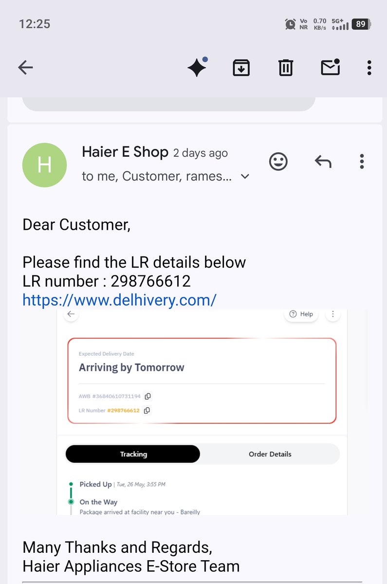 LittleYohan19's tweet photo. @IndiaHaier Don't fool me again with this jhoomla! Your website clearly states delivery within 8 days, and it's already 11 days. Now you email me a wrong tracking number claiming it was delivered on 30th May? Blatant lie! Stop this fraud. @IndiaHaier https://t.co/NKmkxWGqji
