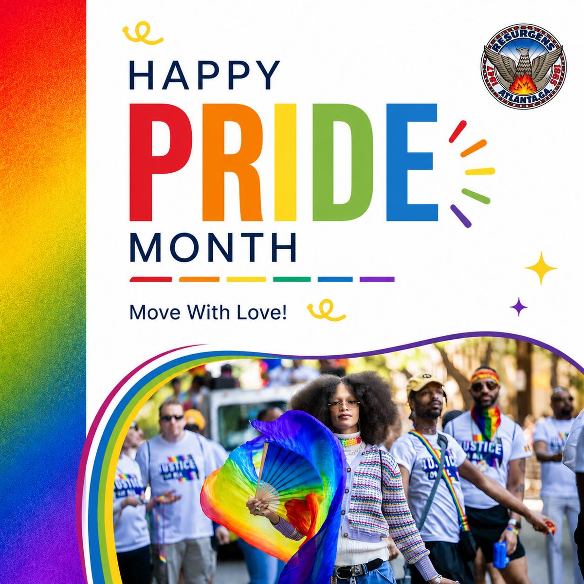 CityofAtlanta's tweet photo. Happy Pride Month, Atlanta! 🌈
This month and every month, we celebrate love, inclusion, equality, and the vibrant LGBTQ+ community that helps make our city stronger.

Move with love. Lead with pride. ❤️🧡💛💚💙💜 https://t.co/CNGUDS4Ev0