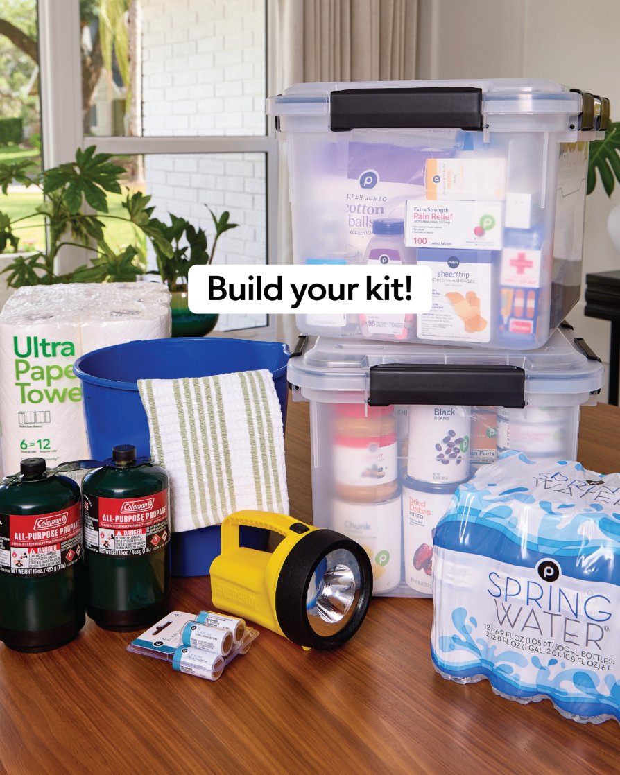 Publix's tweet photo. Hurricane season is from June 1 to November 30. Build your storm kit to stay safe and prepared. ⛑🩹🔦 https://t.co/J0tZHFqDsg