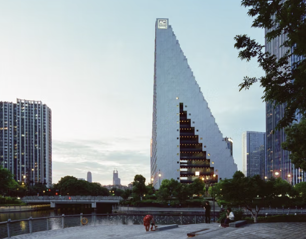 Tender_Stream's tweet photo. The Hangzhou Prism, designed by Tenderstream member OMA , has been completed. Commissioned by Xinhu Real Estate Group for the Future Tech City district, the Prism is OMA’s first built project in Hangzhou.

Image Credits: OMA/Tu Ximeng/Zhu Wenqiao https://t.co/jxzAktSXlv